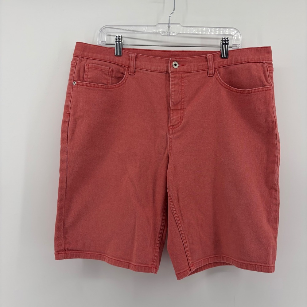 Denim & Co Womens 16 Coral Pink Denim Bermuda Shorts Stretch Mid Rise 5-Pocket